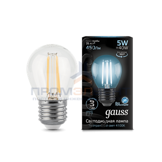 Gauss LED Filament Globe E27 5W 4100K 1/10/50