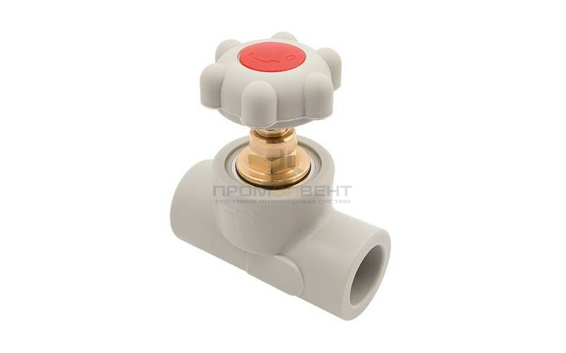 Кран вентильный FV-Plast - 63 (для полипропиленовых труб под пайку, цвет серый, ручка барашек)